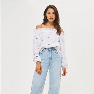 Embroidered Poplin Off the Shoulder Top